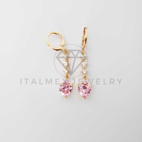 18K Gold Plated Pink CZ Heart Drop Earrings - Picture 5 of 8